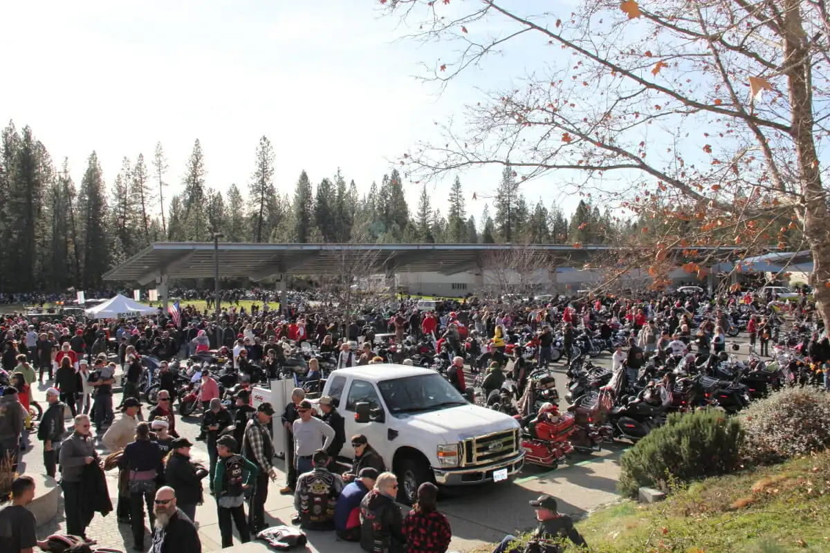 Motorcycles and riders filling the Rood Center grounds at the 2017 Toy Run.